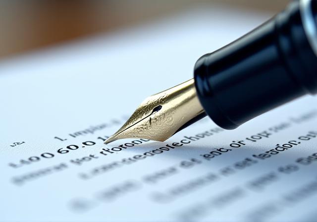 Close up of a luxury fountain pen on a legal document