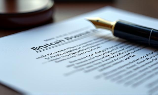 Close up of a legal contract with a fountain pen